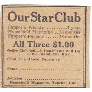 Household Magazine Our Star Club Topeka KS 1923 Magazine Ad Clip AE1-7